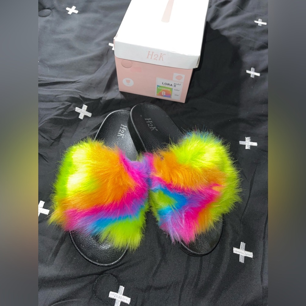 Rainbow Fur Slides